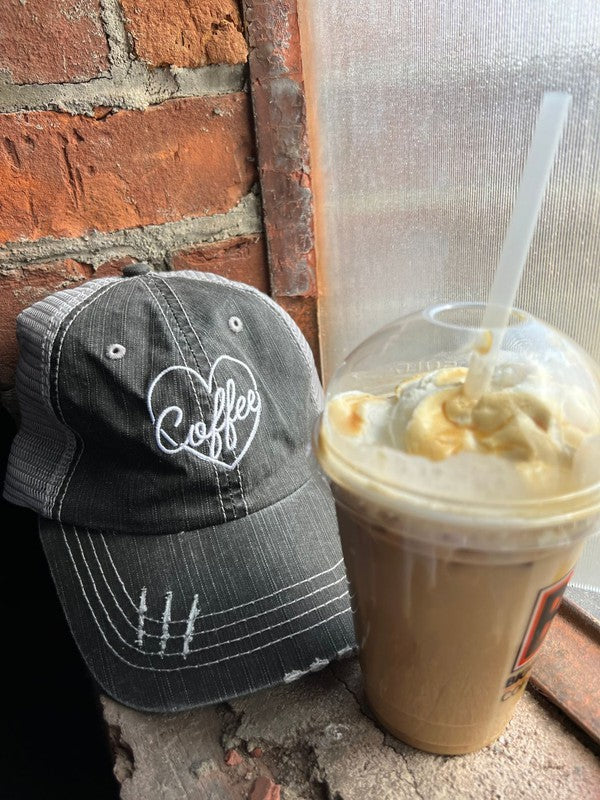 Heart and Coffee Embroidered Trucker Hat