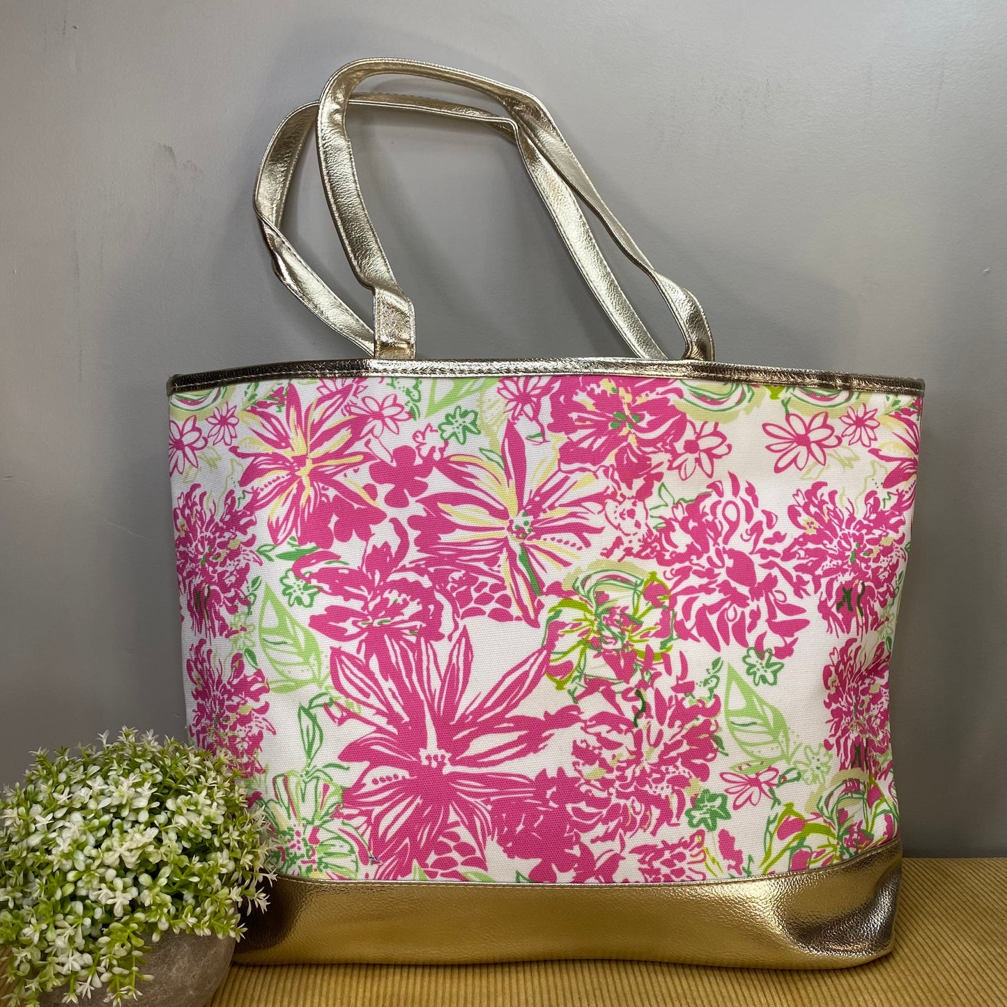 Carry On Bag - Pink Green Floral with Pineapple