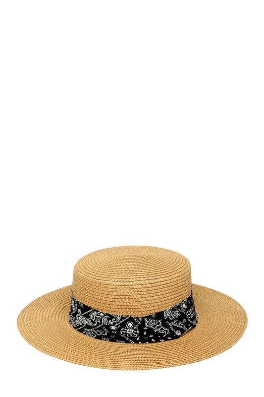 Bandana Wrap Flat Top Straw Hat