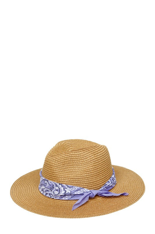 Bandana Tied Fedora Straw Hat