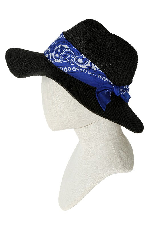 Bandana Tied Fedora Straw Hat