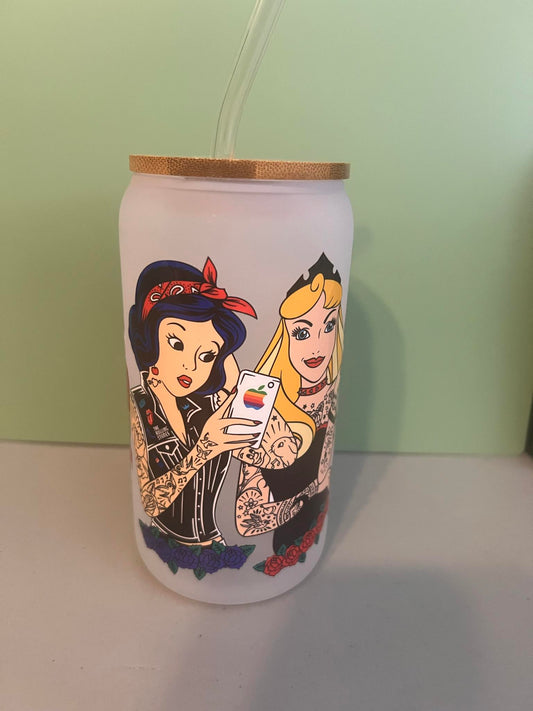 Tattoo Princesses 16 oz glass tumbler