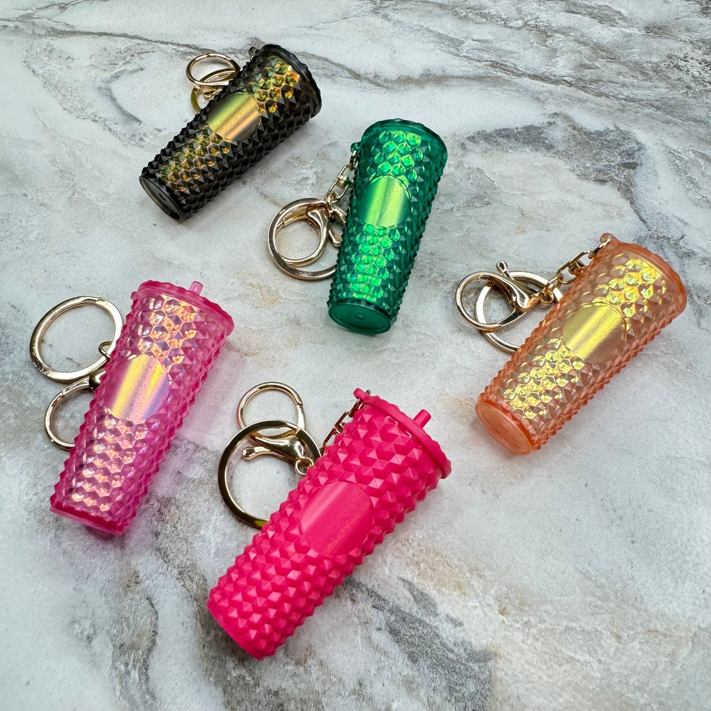 Keychain - Studded Tumbler - Green Holographic