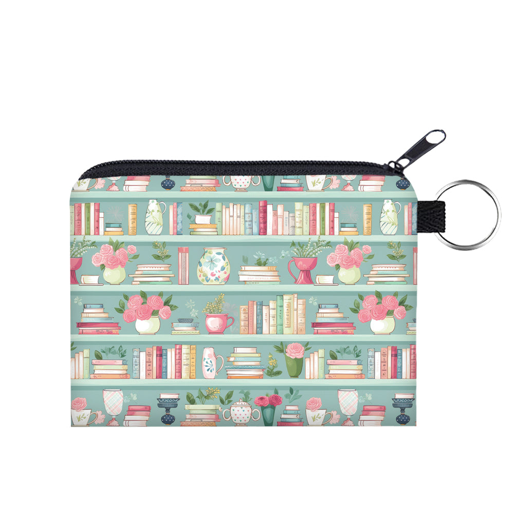 Mini Pouch - Mint Floral Bookcase