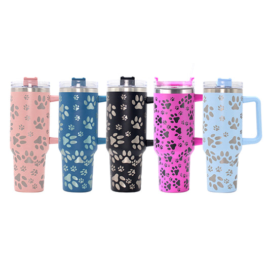 40oz Paw Print Stainless Steel Insulated Tumbler with Handle